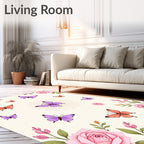Floral Butterfly Patterned Delightful Rug