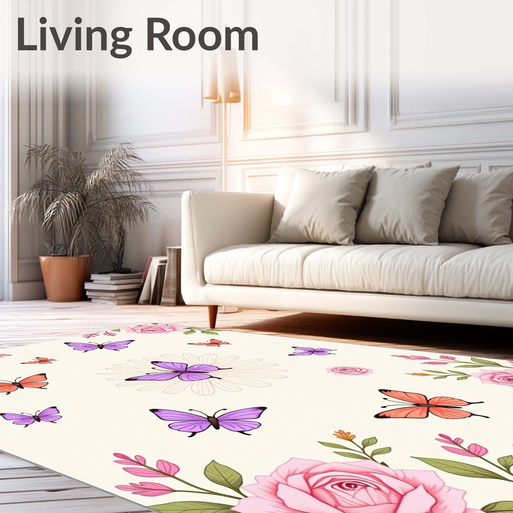 Floral Butterfly Patterned Delightful Rug