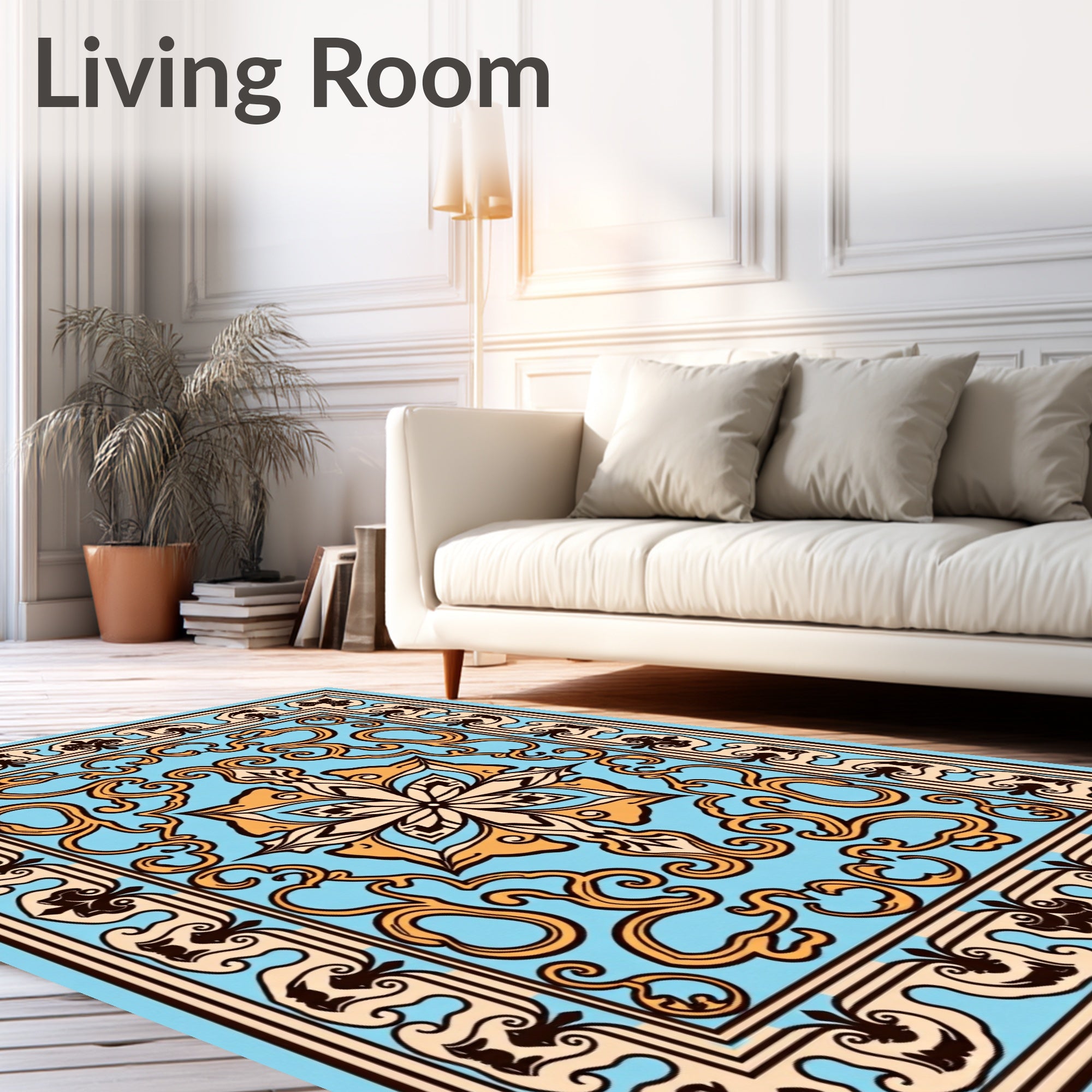 Orange Golden Floral Ornament Rug