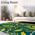 Yellow Vine Pattern On Teal Background Rug