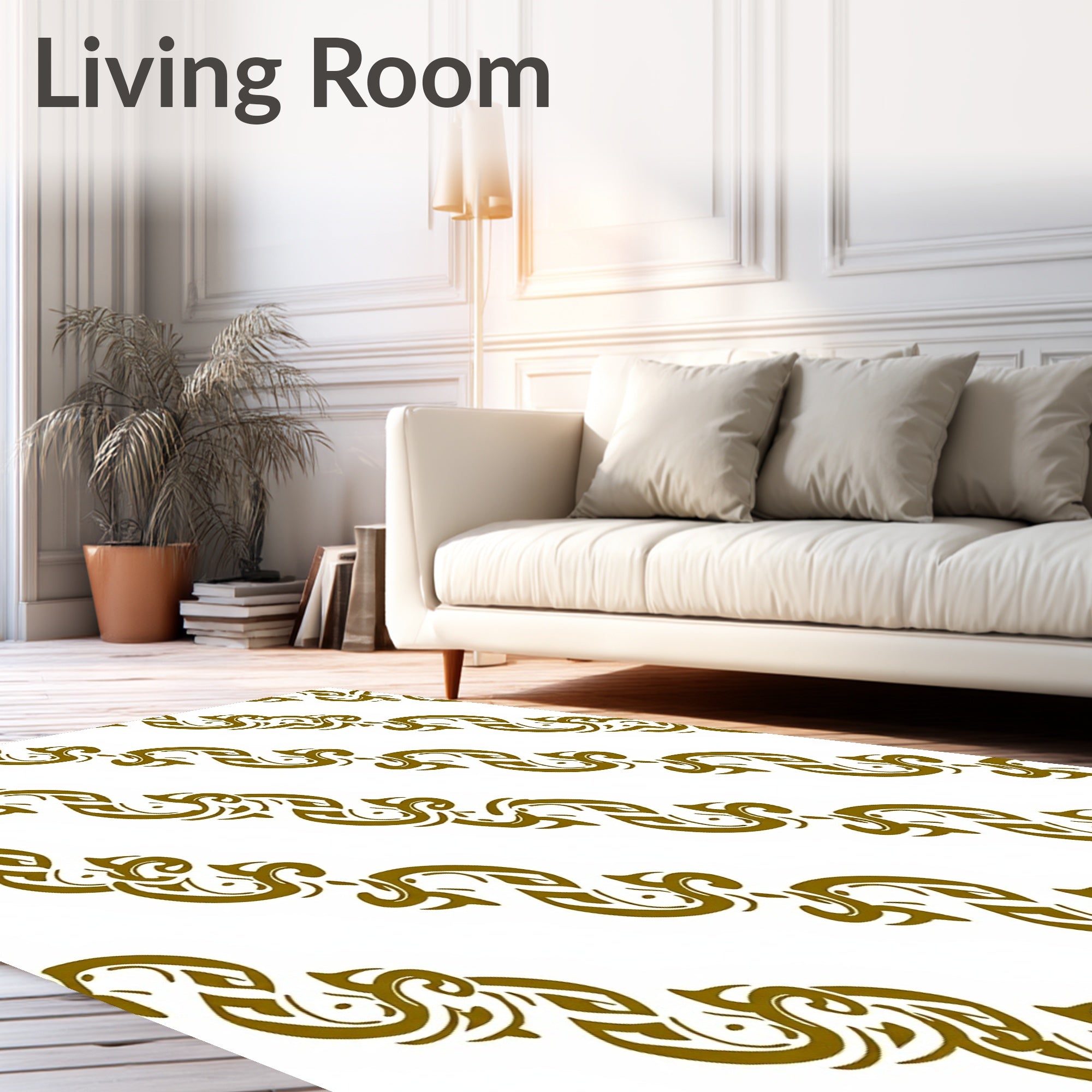 Ornate Gold Scrolling Vine Pattern Rug