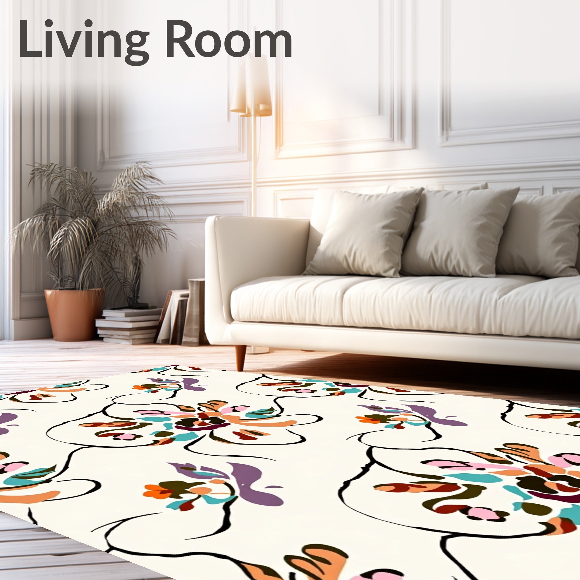 Whimsical Floral Vine Print Rug
