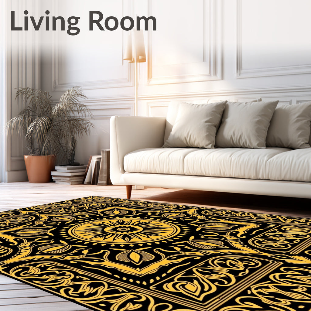 Golden Floral Medallion Patterned Rug
