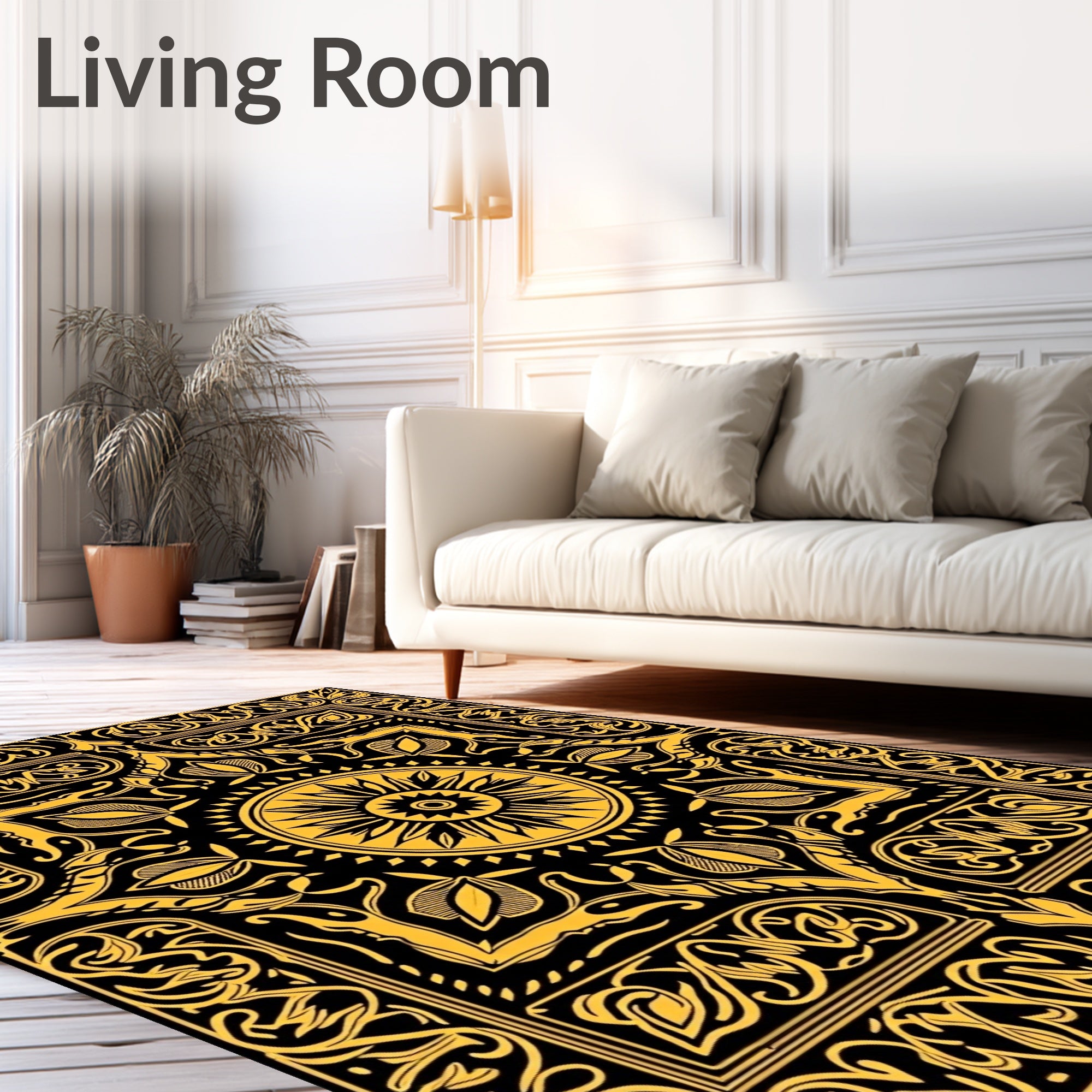 Golden Floral Medallion Patterned Rug