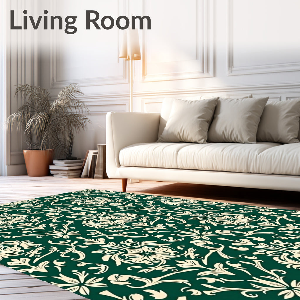 Classic Emerald Damask Floral Pattern Rug