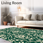 Classic Emerald Damask Floral Pattern Rug