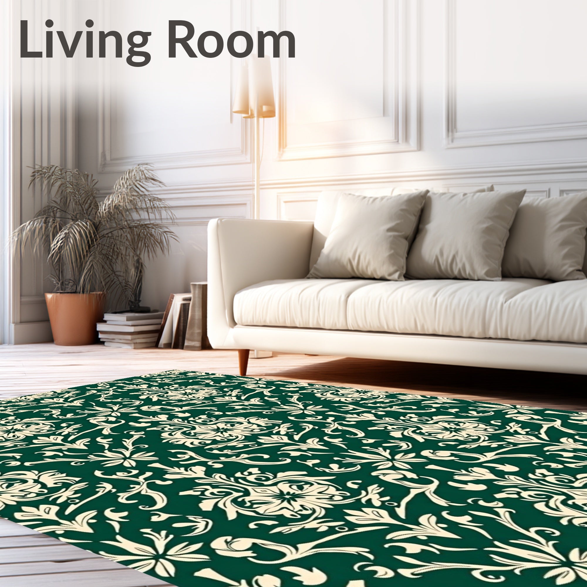 Classic Emerald Damask Floral Pattern Rug