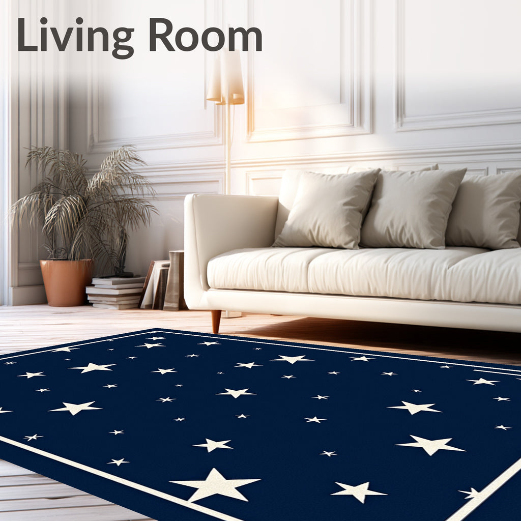 Navy Blue Star Pattern Rug