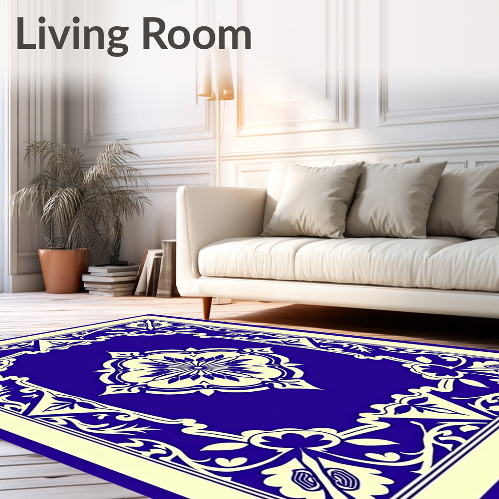 Classic Blue Floral Medallion Damask Rug