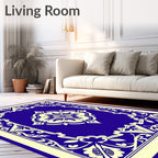 Classic Blue Floral Medallion Damask Rug