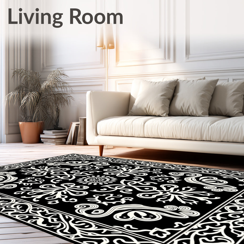 Ornate Scrollwork Floral Pattern Rug