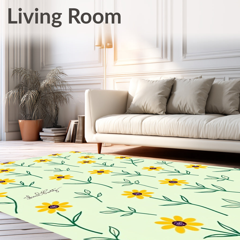 Yellow Floral Whimsical Pattern Rug