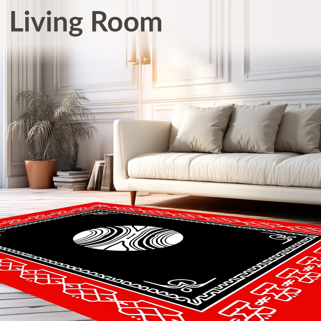Bold Red White Geometric Circle Design Rug