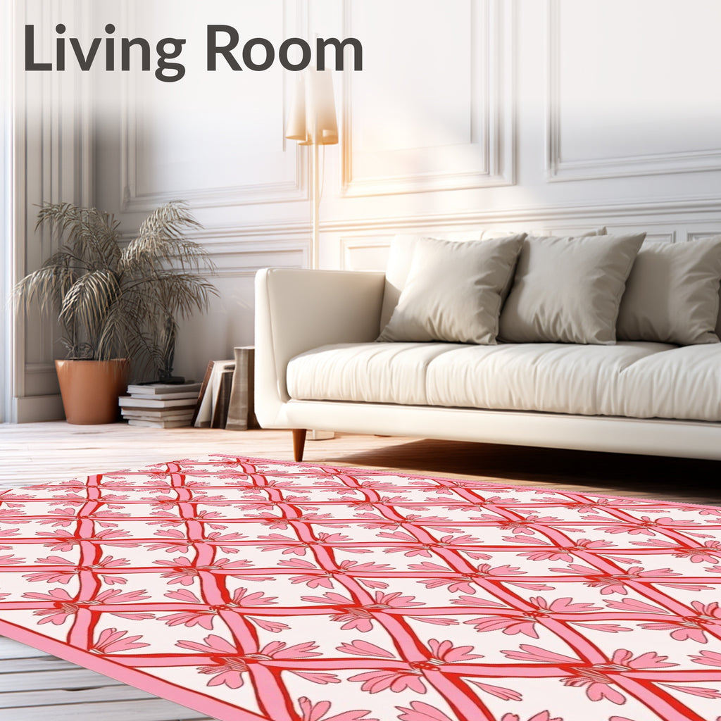 Pink Lattice Bow Pattern Rug
