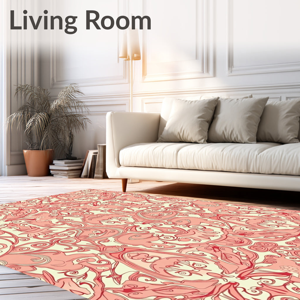 Elegant Red Swirls Floral Motif Rug