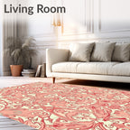 Elegant Red Swirls Floral Motif Rug