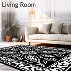 Monochromatic Paisley Leaf Pattern Rug
