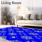 Vibrant Blue White Floral Medallion Rug