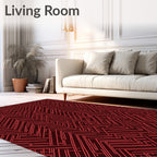Crimson Herringbone Maze Pattern Rug