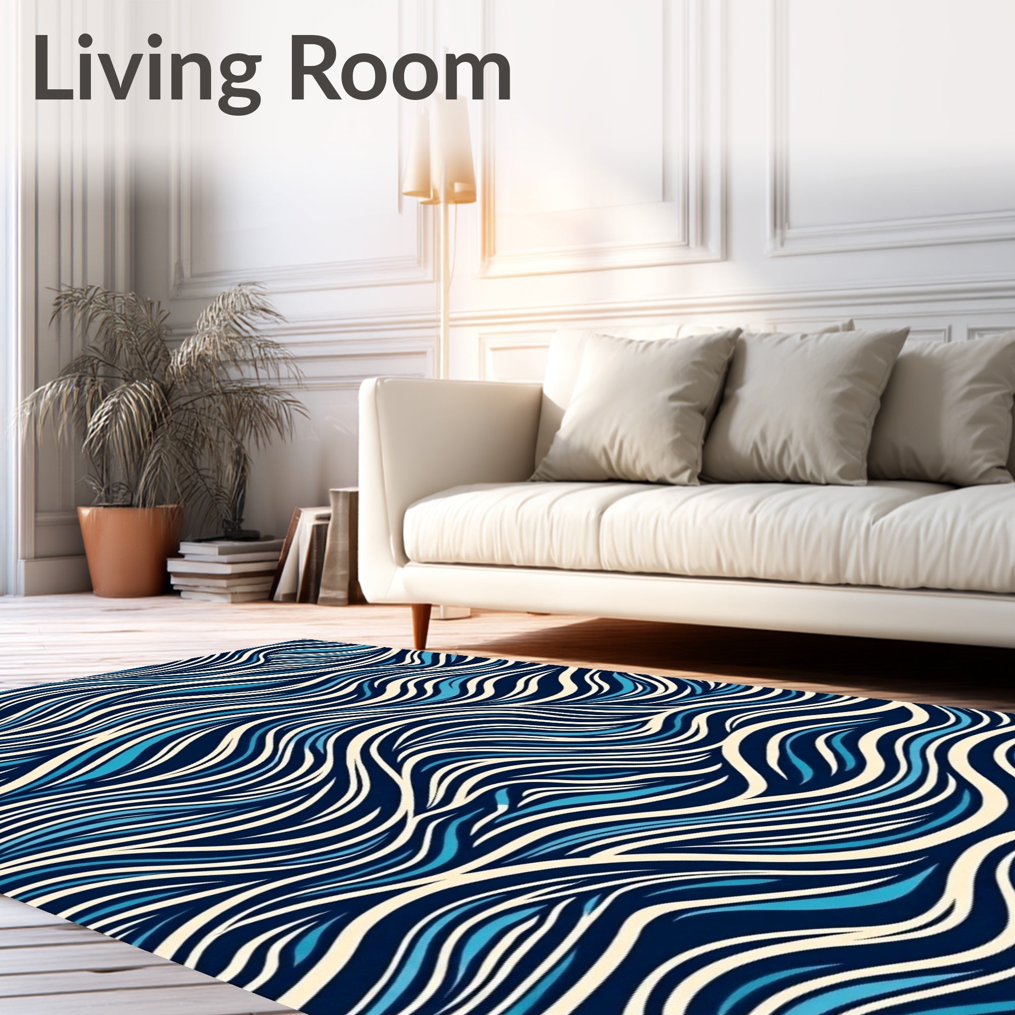 Modern Blue Cream Wave Pattern Rug