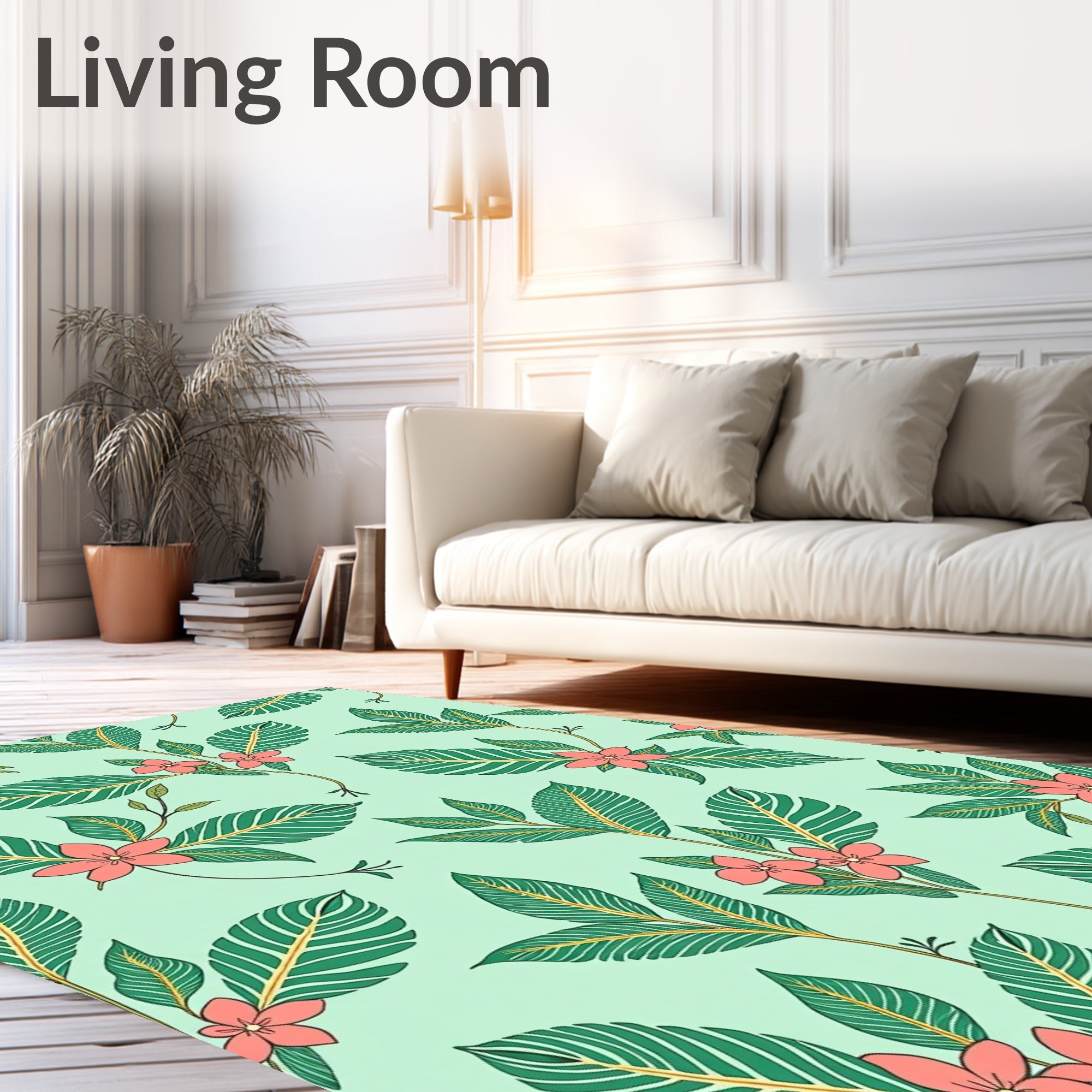 Tropical Floral Leaf Pattern Design Rug