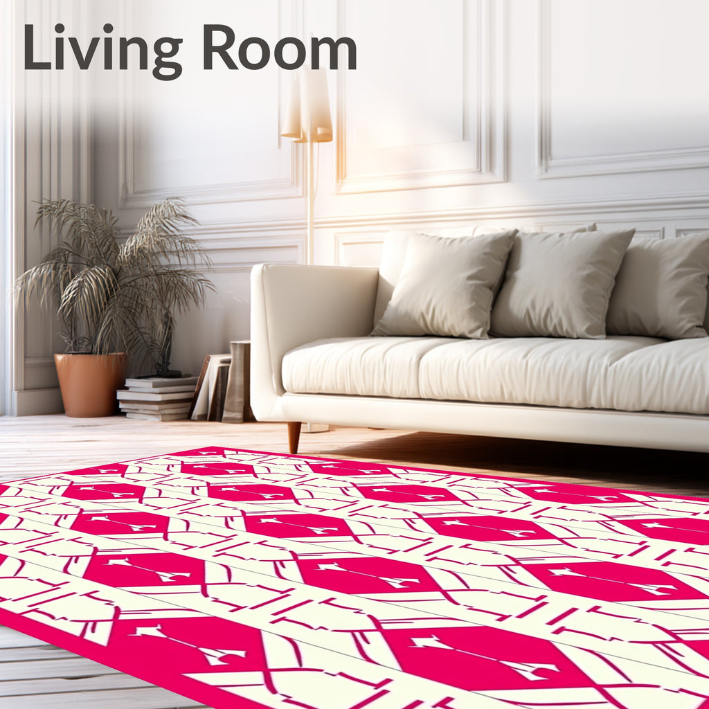 Crimson Cream Geometric Symmetry Design Rug