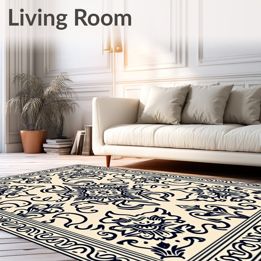 Classic Floral Scroll Border Pattern Rug