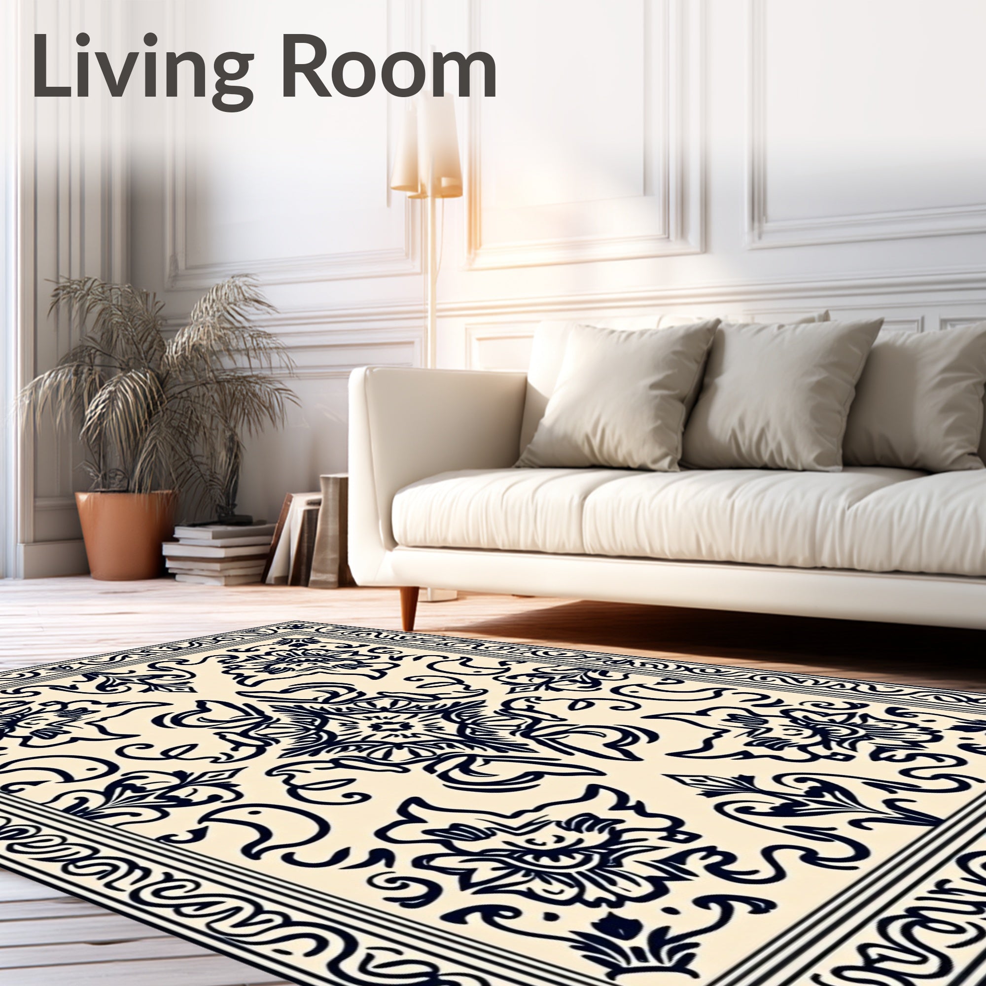 Classic Floral Scroll Border Pattern Rug