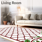 Crimson Lattice Green Vine Pattern Rug