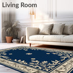 Ornate Navy Floral Patterned Rug