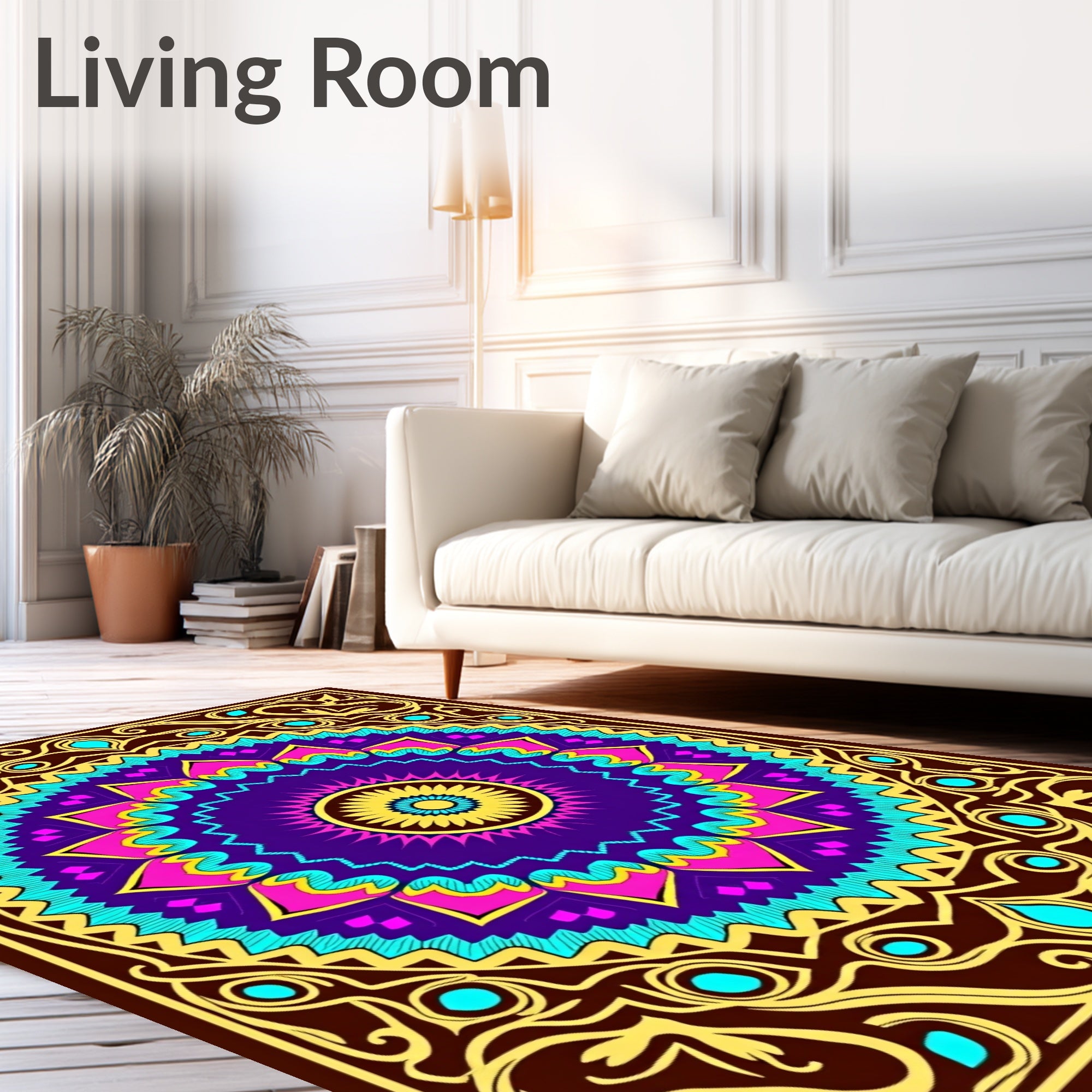 Vibrant Geometric Mandala Print Rug