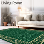 Elegant Emerald Floral Swirls Rug