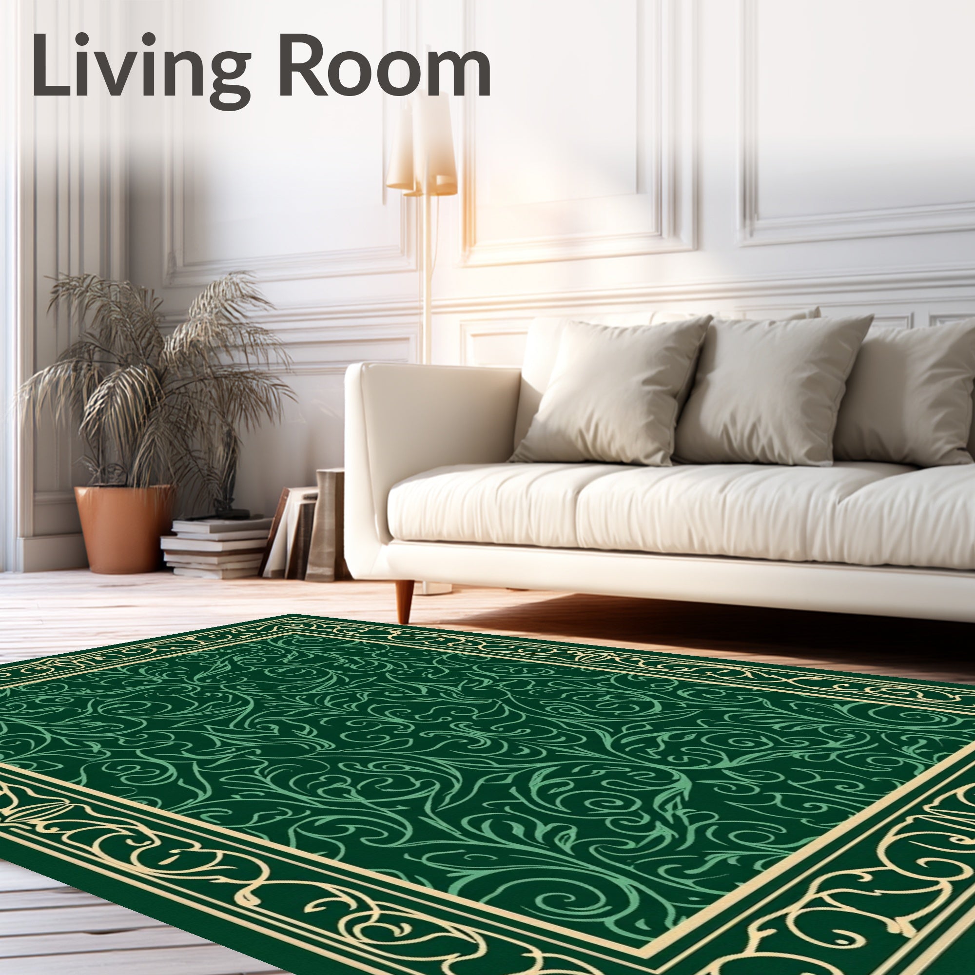 Elegant Emerald Floral Swirls Rug
