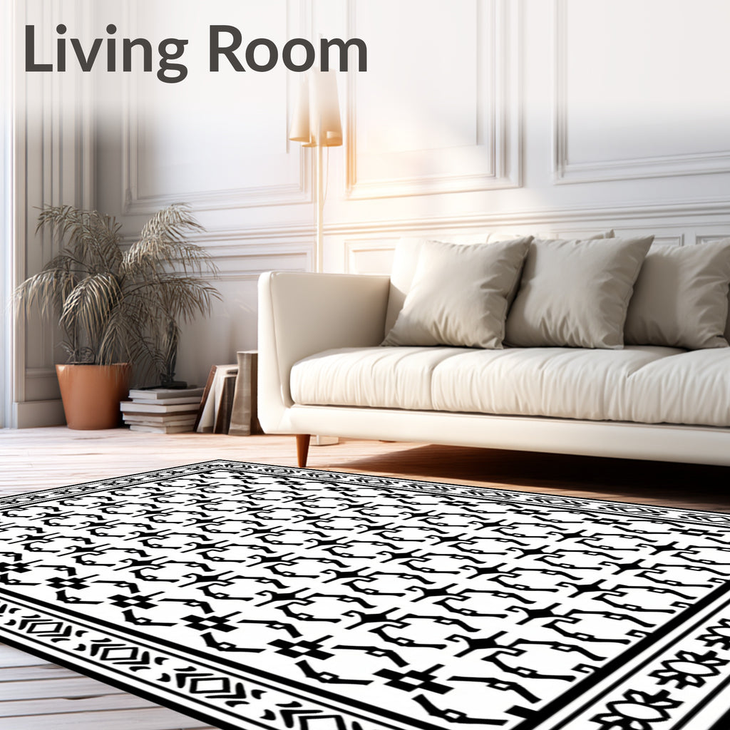 Bold Black And White Geometric Pattern Rug