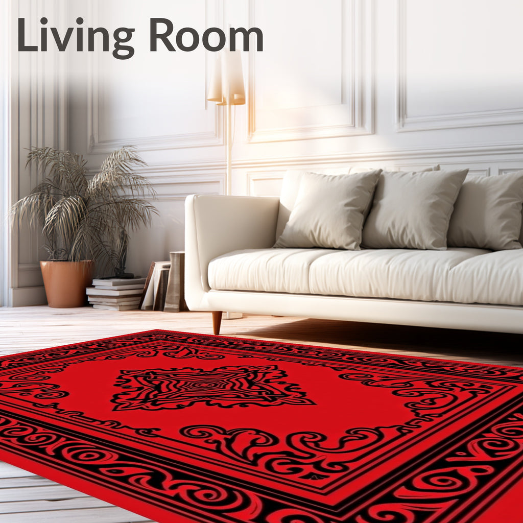 Intricate Red Black Ornamental Pattern Rug
