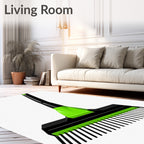 Bright Green and Black Leaf Rake Rug
