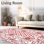 Red Floral Geometric Whimsical Design Rug