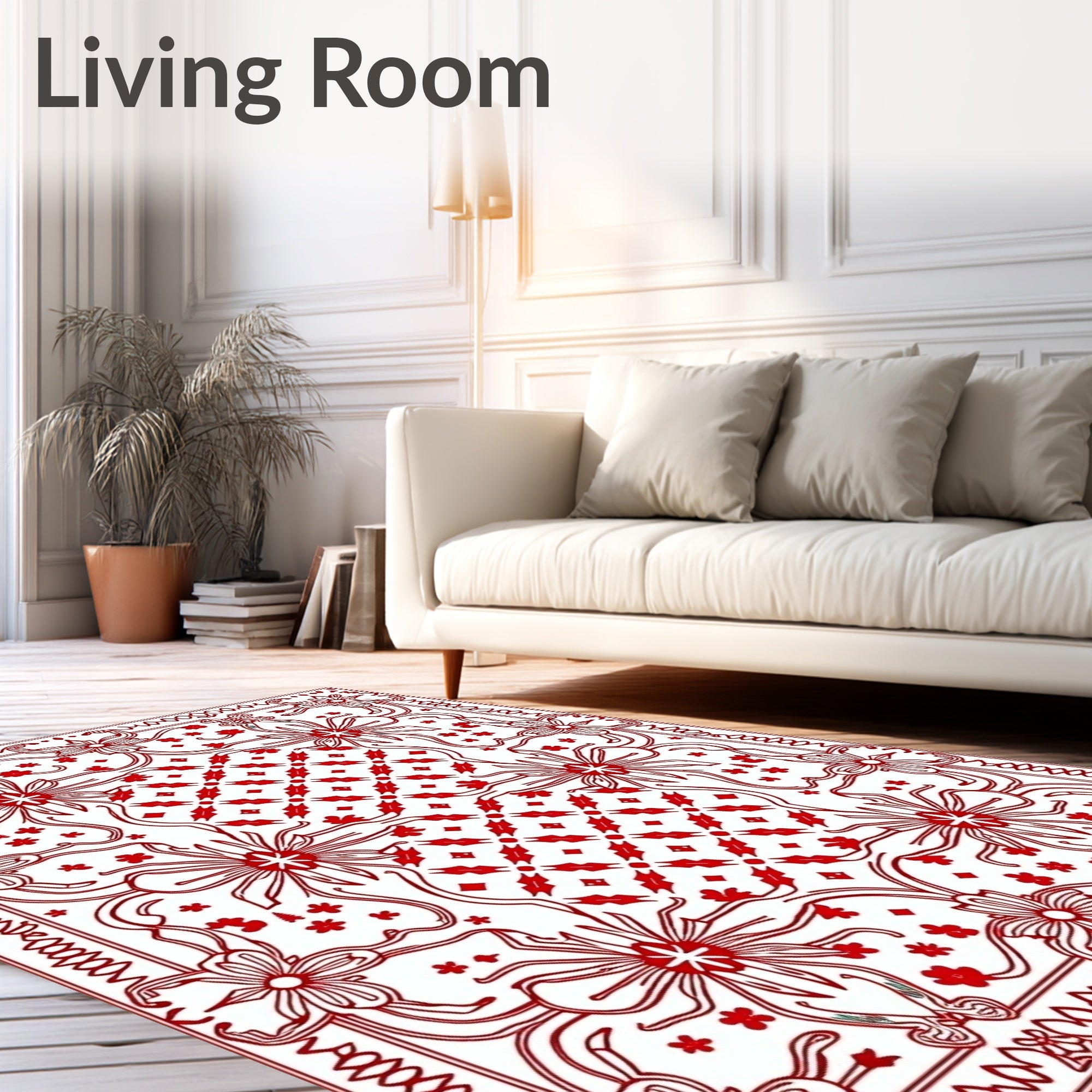 Red Floral Geometric Whimsical Design Rug