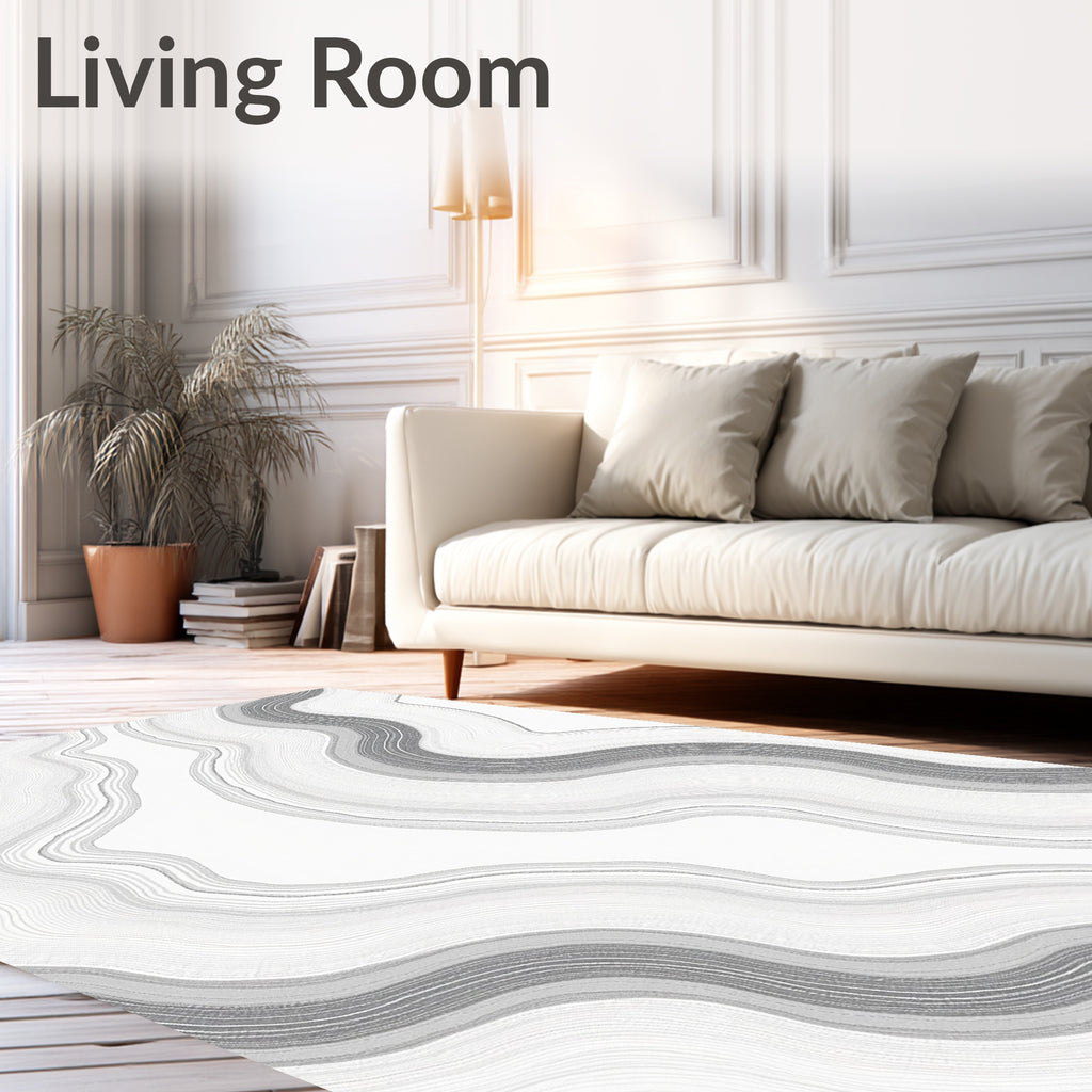 Abstract Swirling Gray White Lines Design Rug