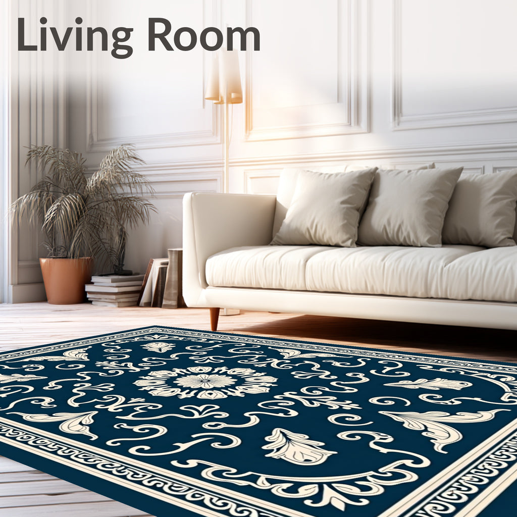 Classic Floral Swirl Border Design Rug