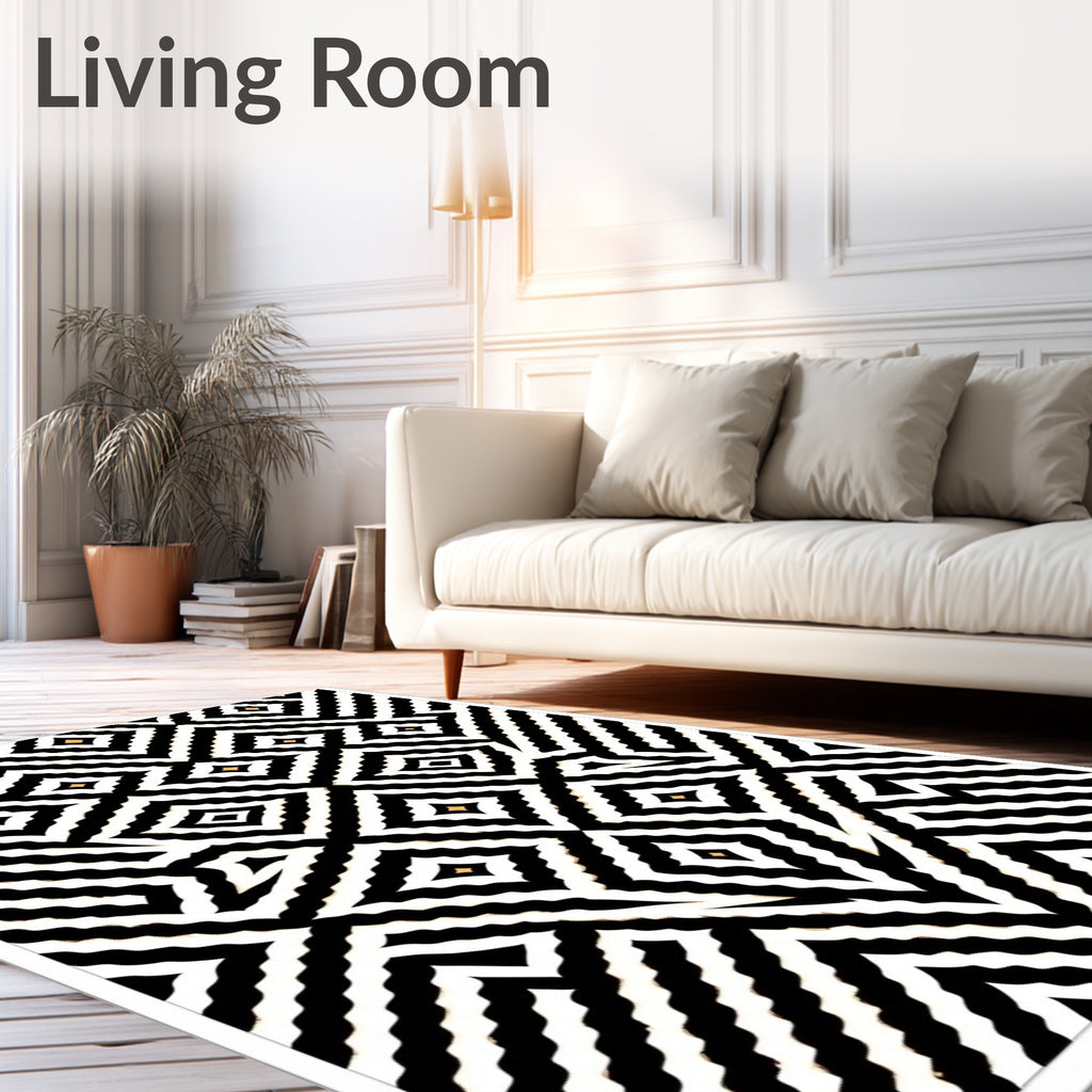 Geometric Black White Small Diamond Pattern Rug