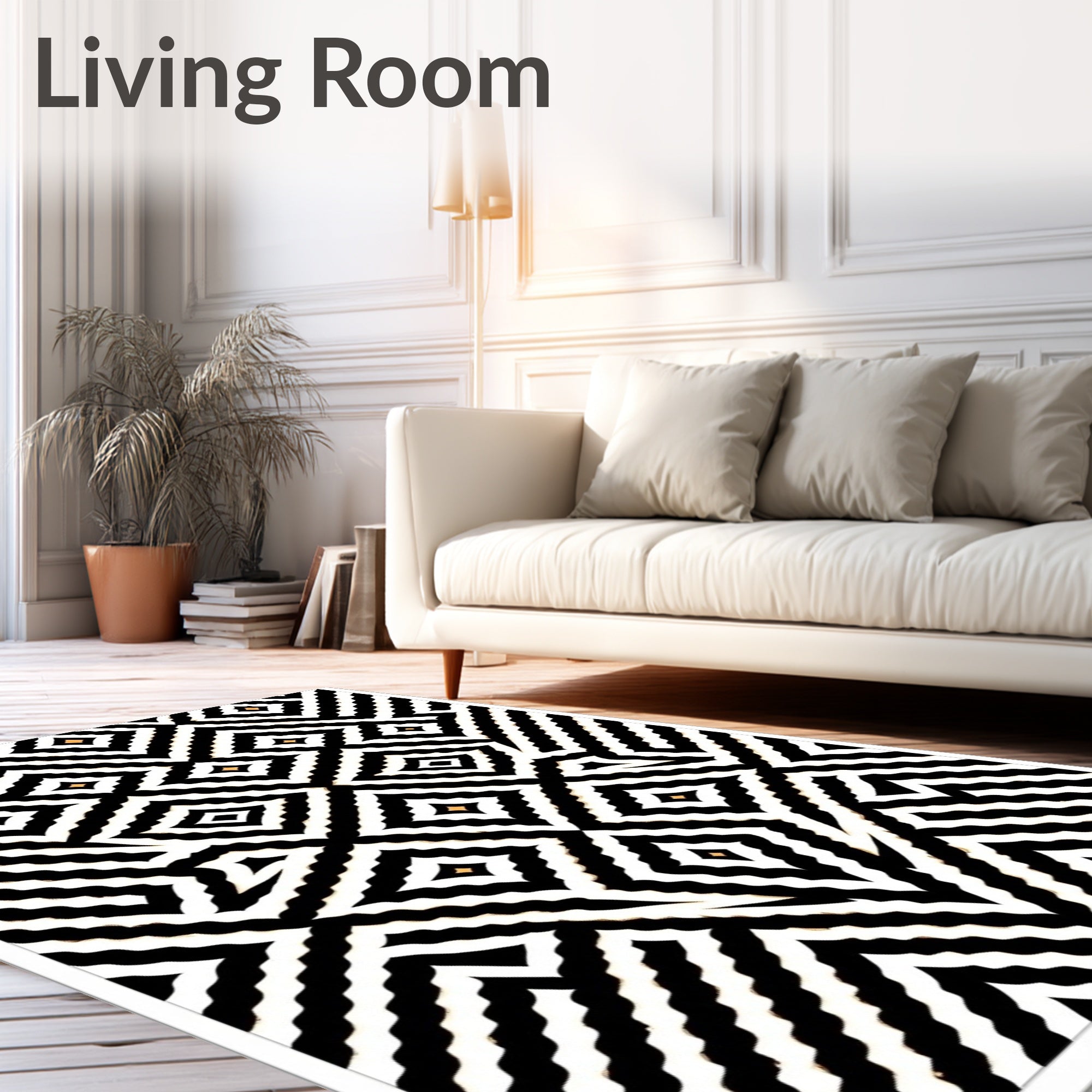 Geometric Black White Small Diamond Pattern Rug