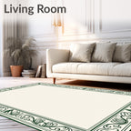 Elegant Dark Green Floral Border Design Rug