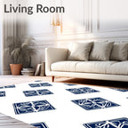 Intricate Blue White Geometric Motif Rug