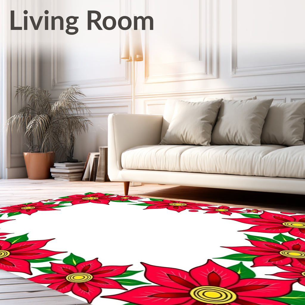 Vibrant Red Yellow Floral Border Rug