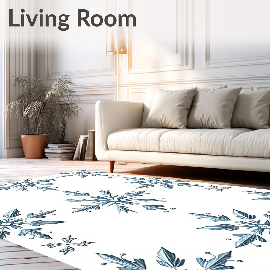 Blue Icy Snowflake Motif Rug