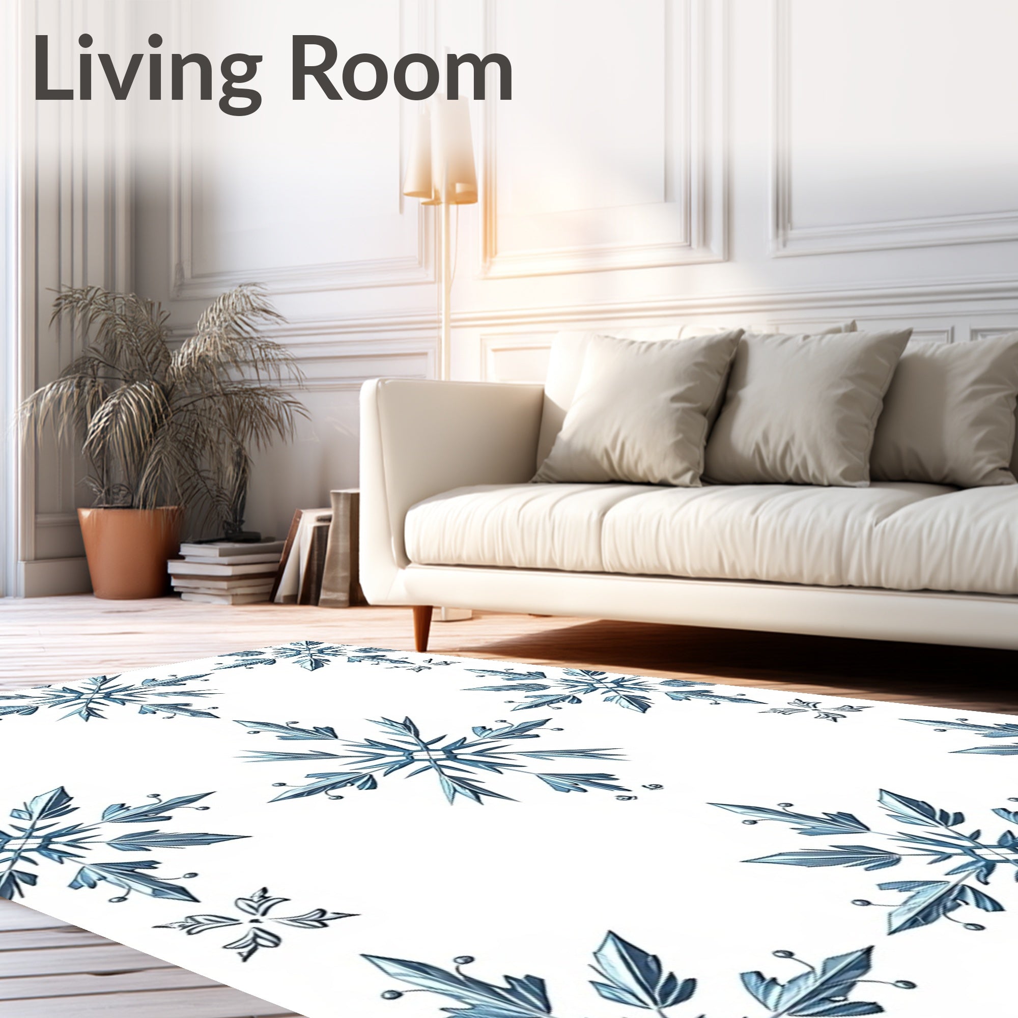 Blue Icy Snowflake Motif Rug