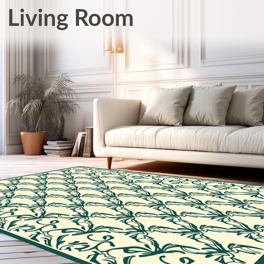 Ornate Green Floral Lattice Pattern Rug