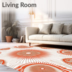 Radial Sunburst Patterned Orange Design Rug