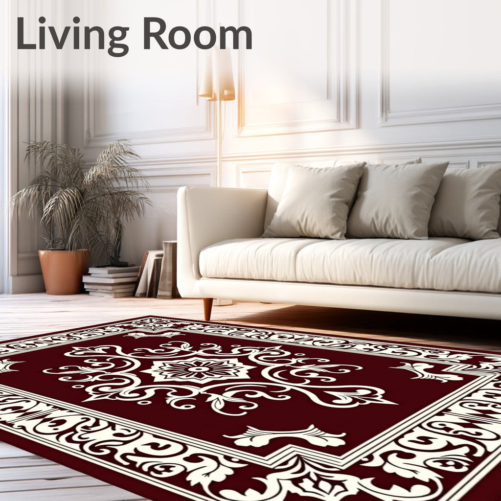 Ornate Floral Scrollwork Border Rug